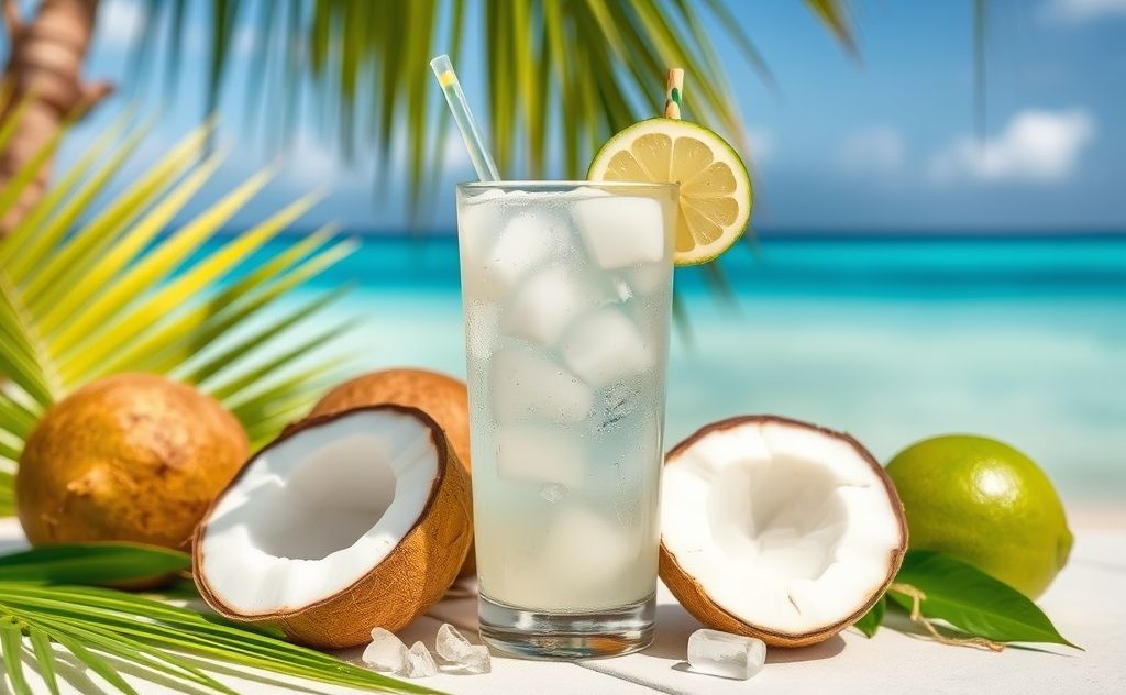 Coconut water with a refreshing tropical vibe