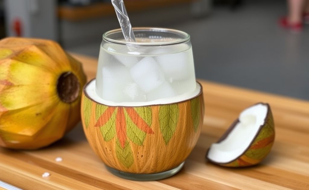 Coconut water with an unappealing flavor.