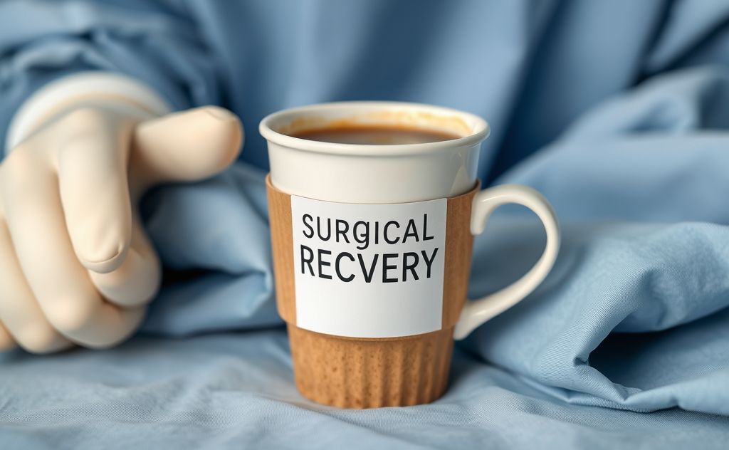 Coffee cup with surgical recovery theme and calm vibe