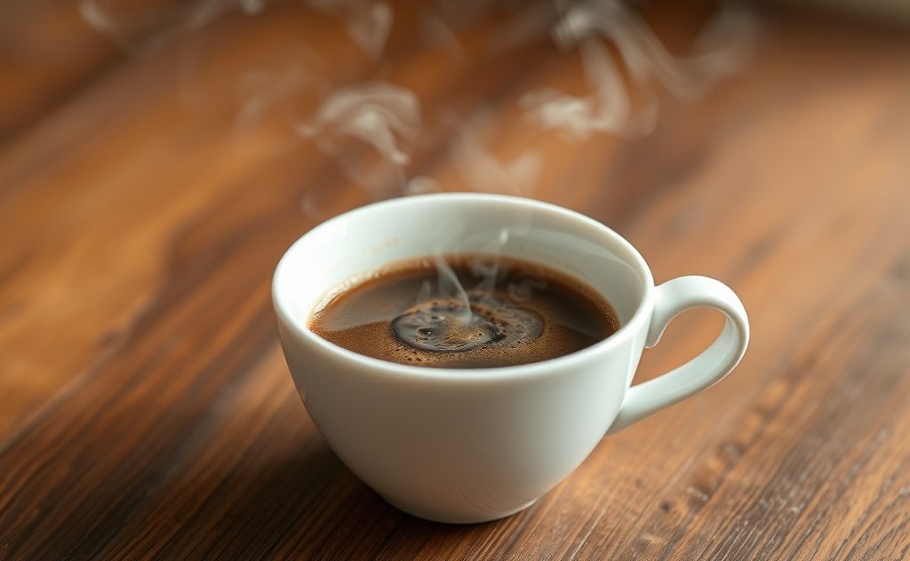 Coffee dissolving in steaming water cup