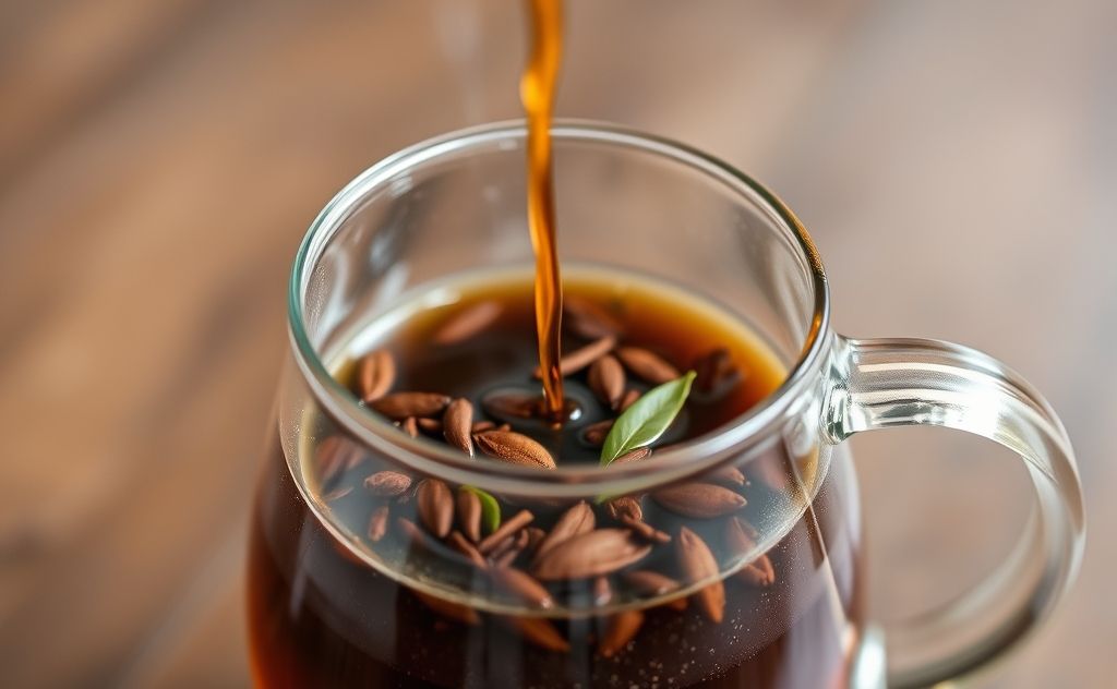 Coffee steeping in a teapot with tea leaves