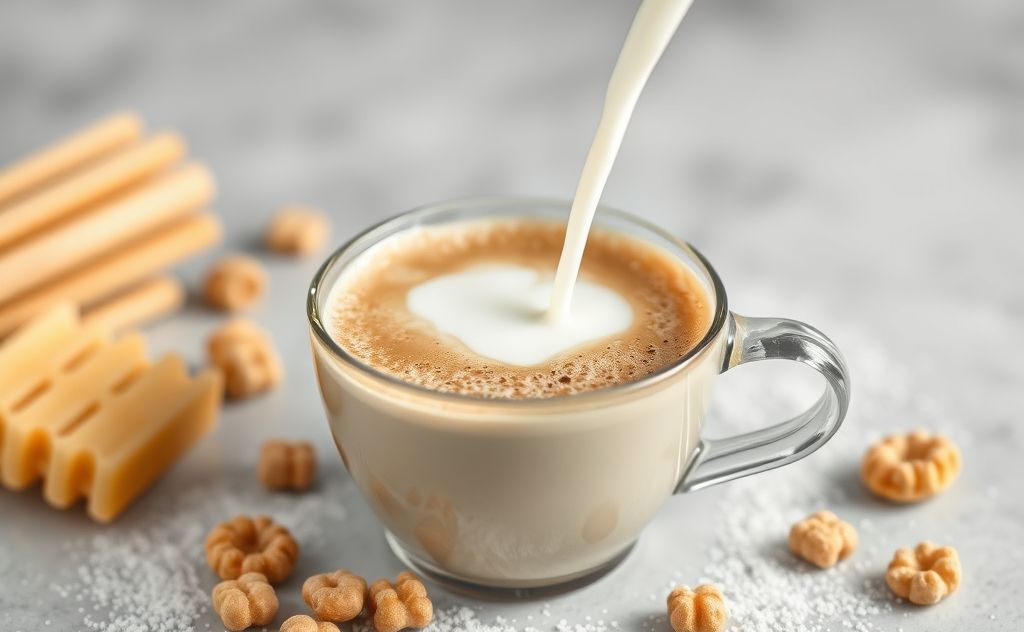 Coffee with milk and sugar resembling honey cereal flavor