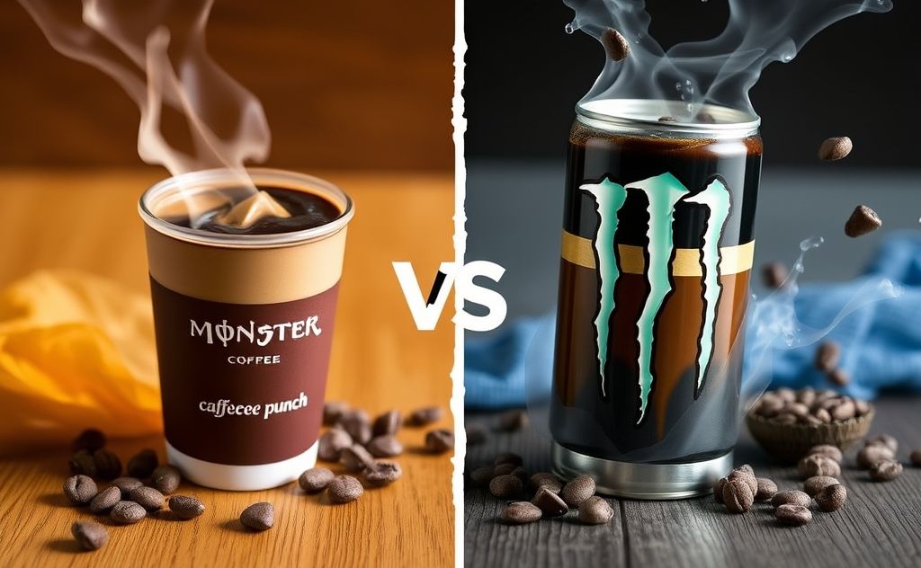 Coffee's energy boost vs Monster's caffeine punch