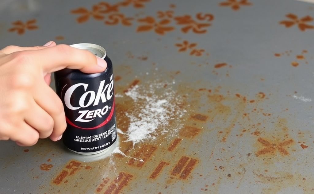 Coke Zero cleaning rust off metal surfaces.