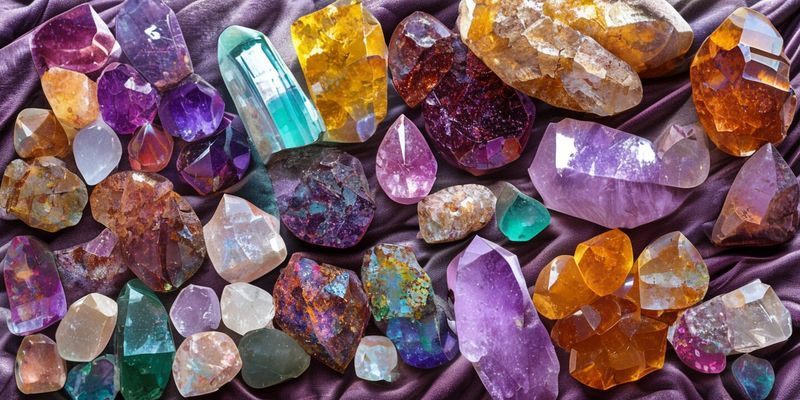 Çeşitli renkli şifa kristallerinin koleksiyonu