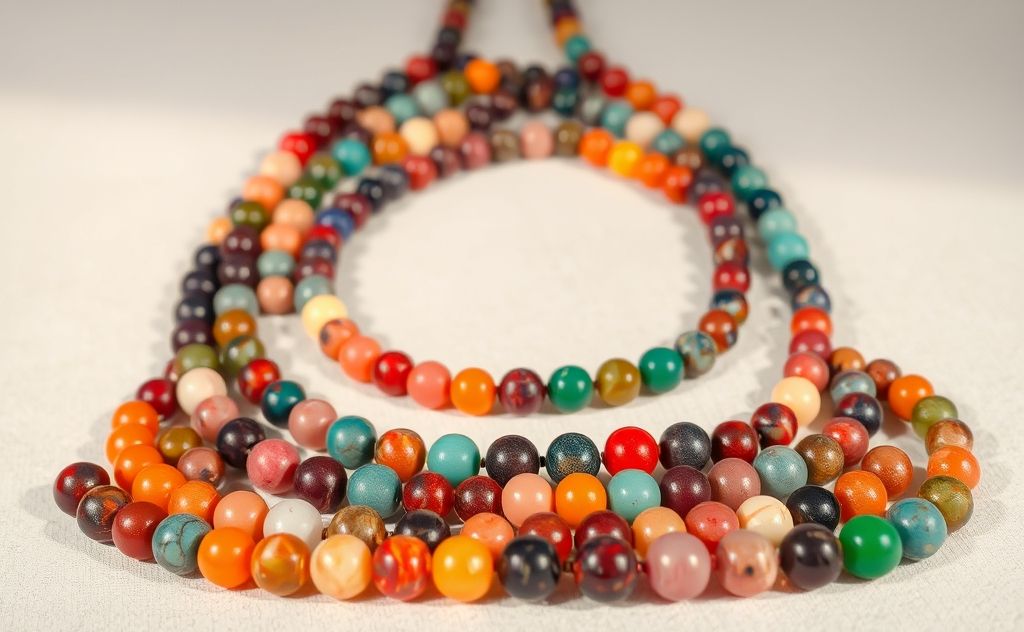 Colorful chakra beads arranged in a harmonious display