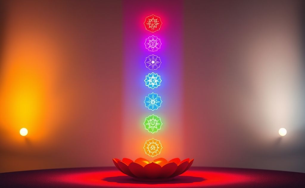 Colorful chakra symbols aligned vertically
