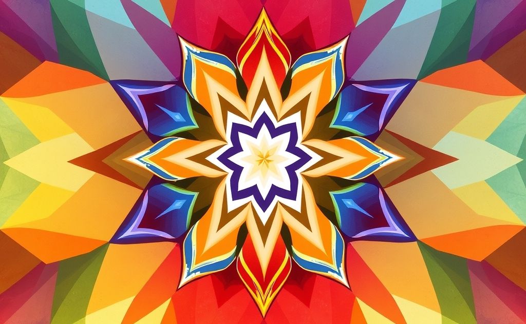 Colorful geometric patterns inspired by chakra symbolism.