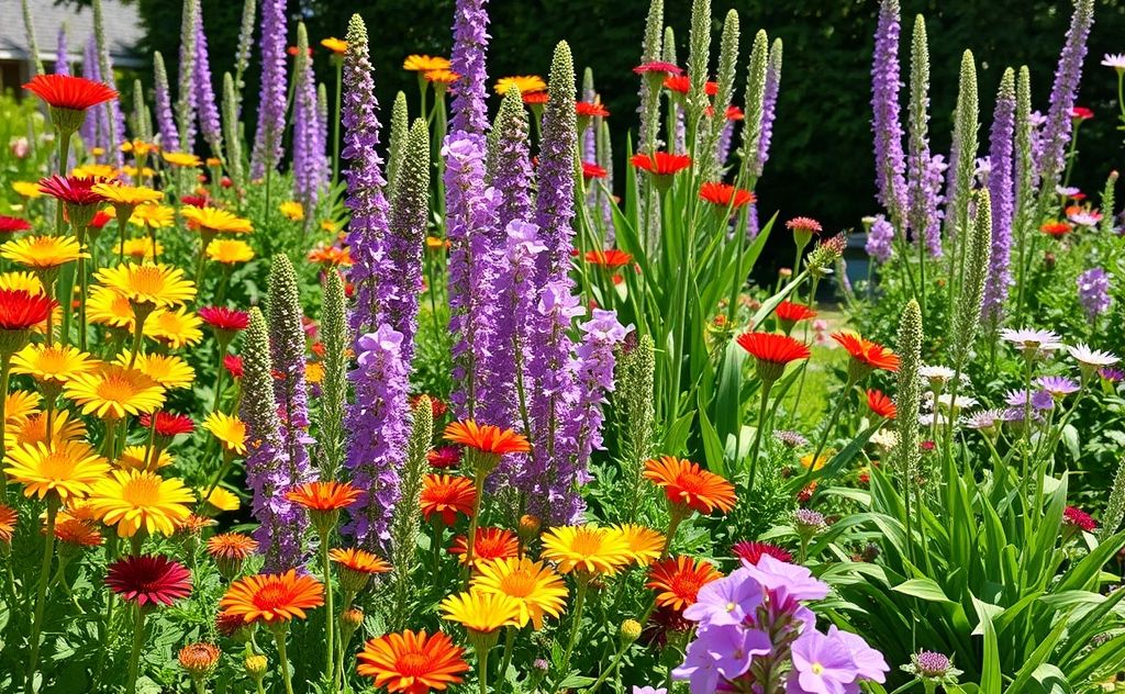 Colorful low-maintenance plants thriving in a sunny garden setting