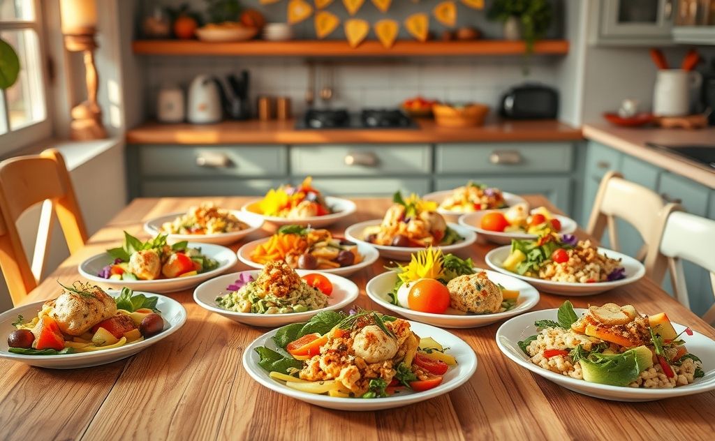 Colorful plates of creative, healthy meals for picky eaters.