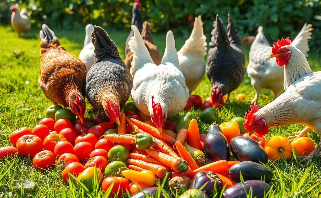 Colorful vegetables chickens enjoy eating