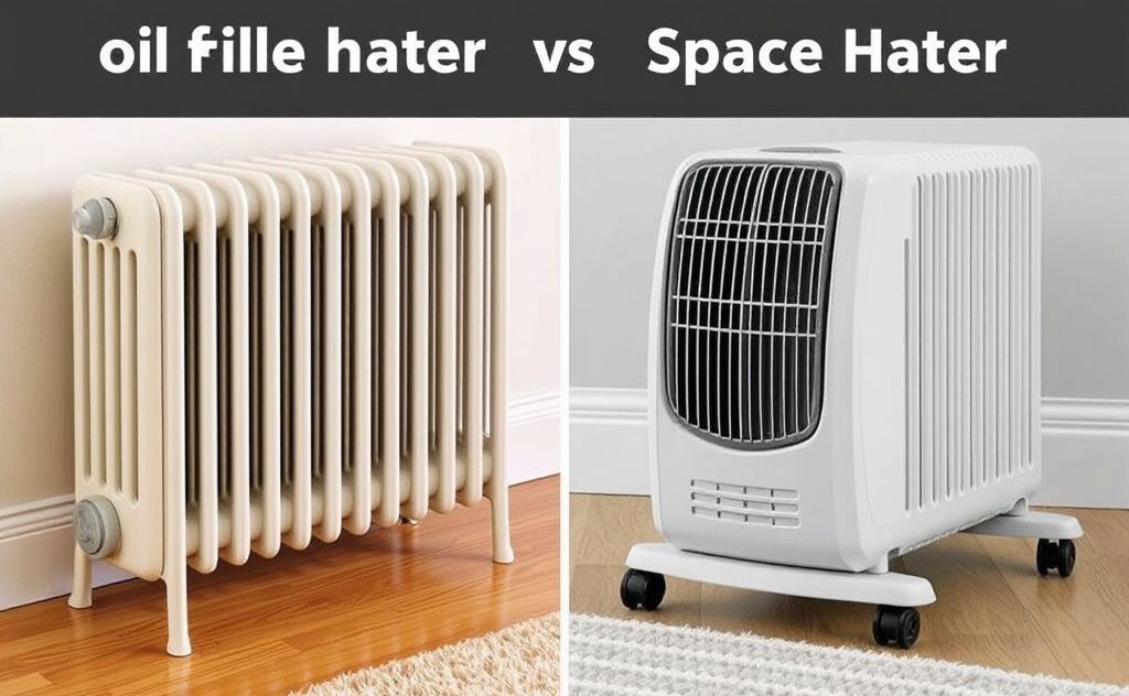 Compare oil filled radiator heater and space heater side by side.
