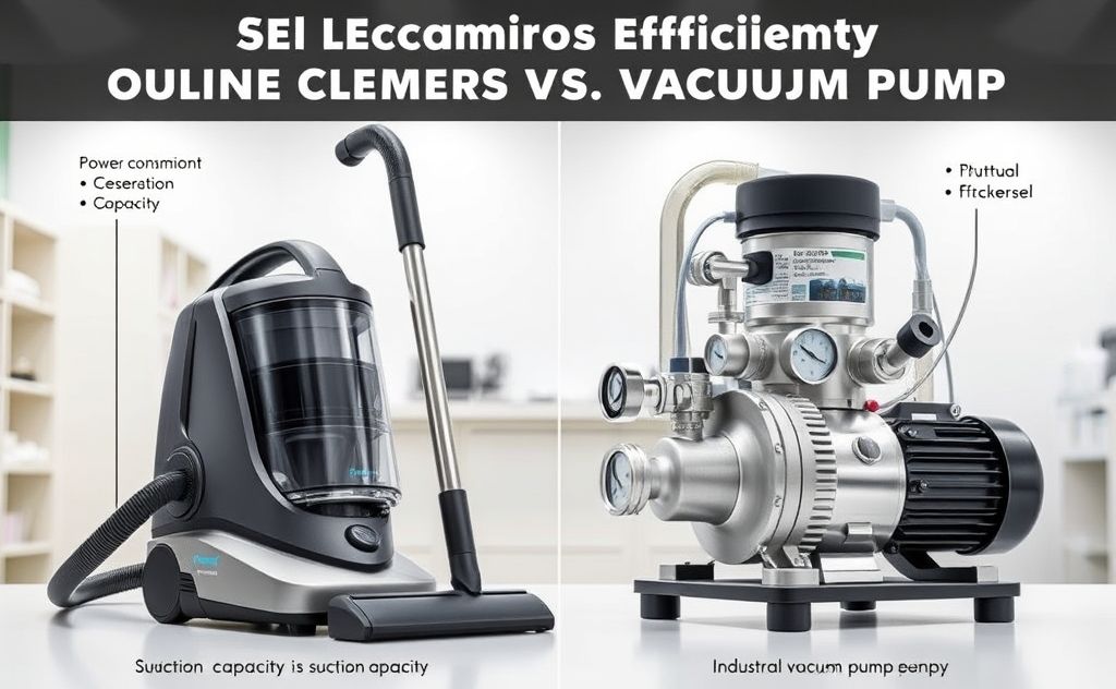 Compare vacuum cleaner and vacuum pump efficiency.