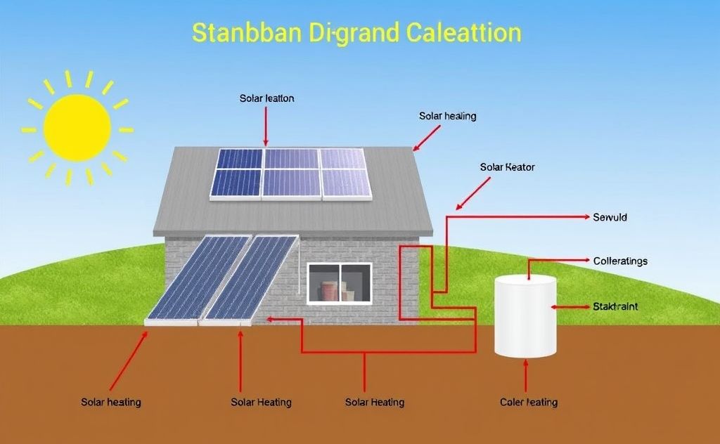 Components of a solar heating system diagram.