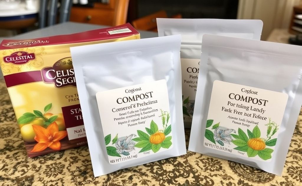 Compost Celestial Seasonings tea bags easily