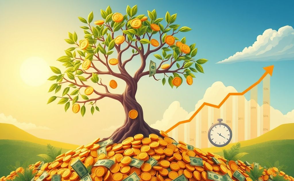 Compound interest growing wealth over time with money