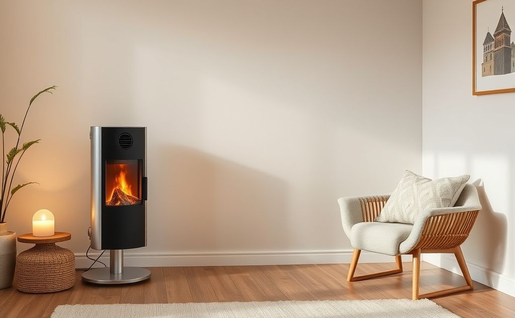 Contemporary heater in a calm, cozy room