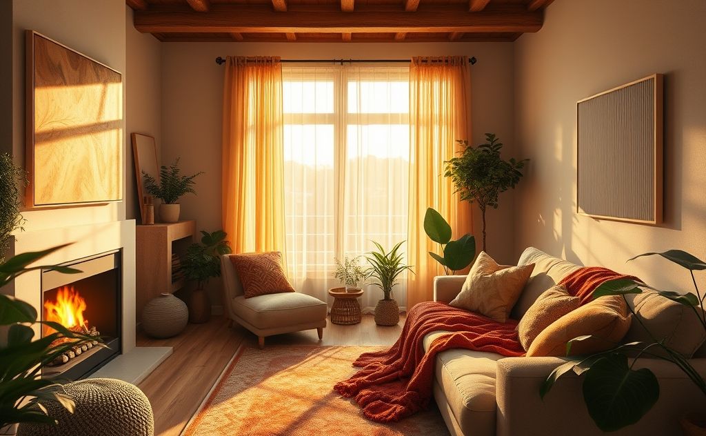 Convection panel heater in a cozy home setting with warm ambiance.