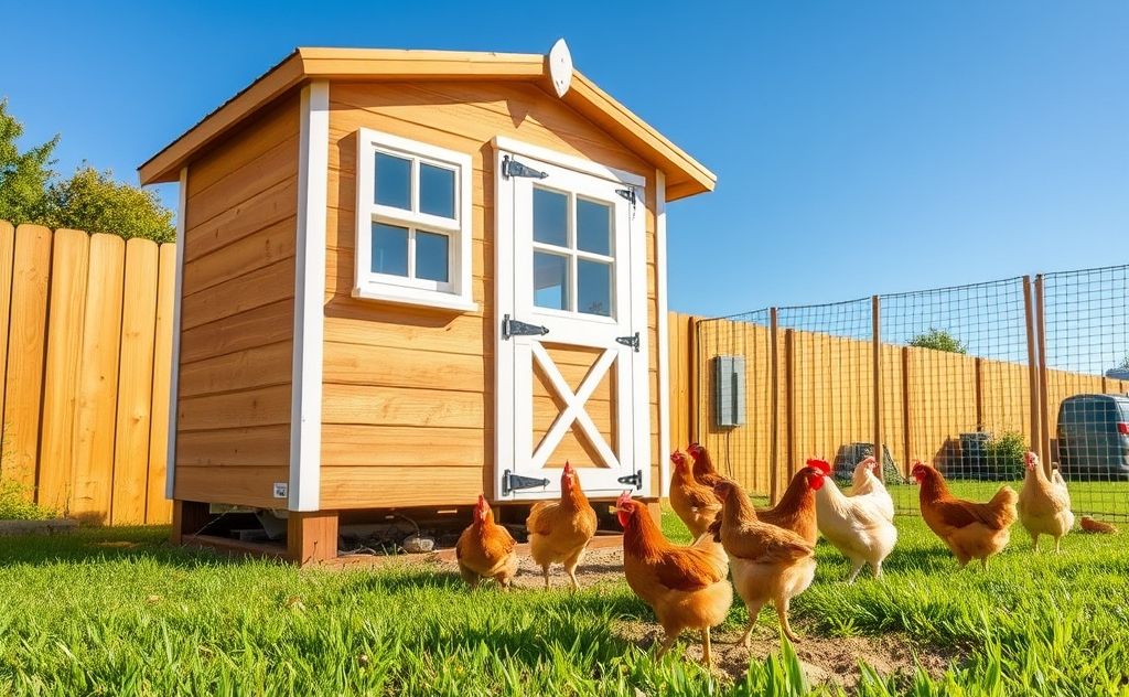 Coop design for 10 happy chickens in a yard