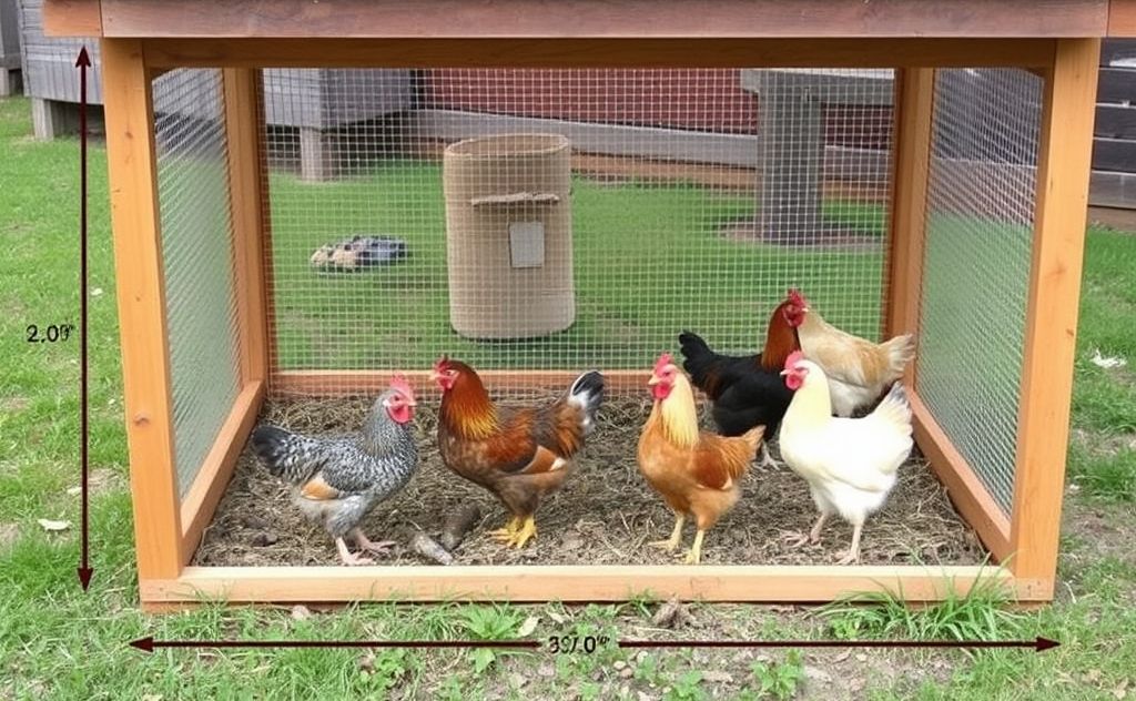 Coop size for six chickens: 36 square feet