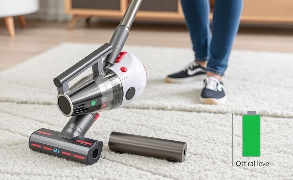 Cordless vacuum with battery level indicator