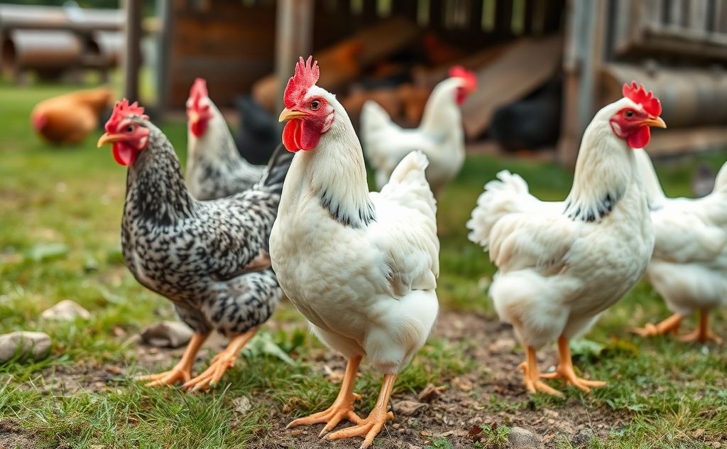Cornish Cross chickens in a farm setting