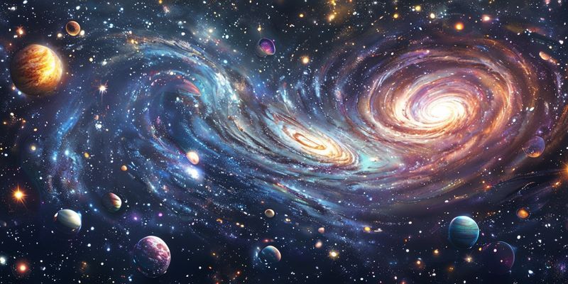 Cosmic swirling galaxy with stars and planets, representing astrological energies