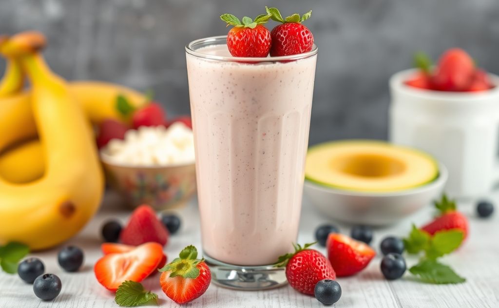 Cottage cheese smoothie blend with fresh fruits