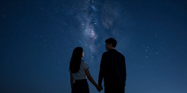 Yıldızların Altında El Ele Tutuşan Çift