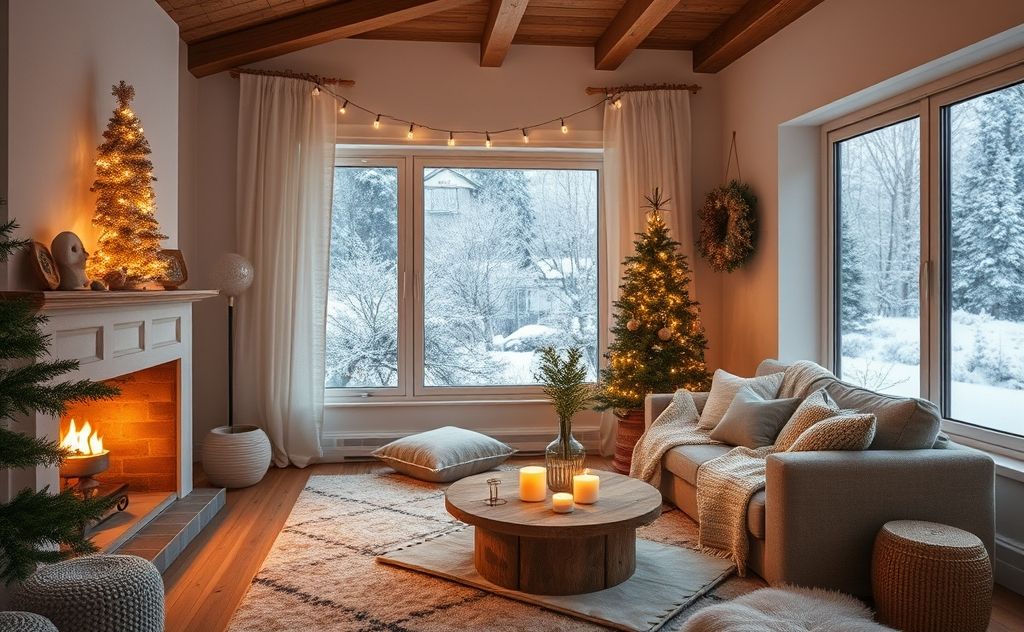 Cozy home in winter with optimal thermostat setting