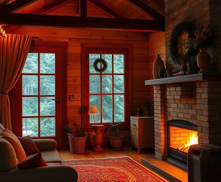 Cozy home interior with a warm glow from a heating system.