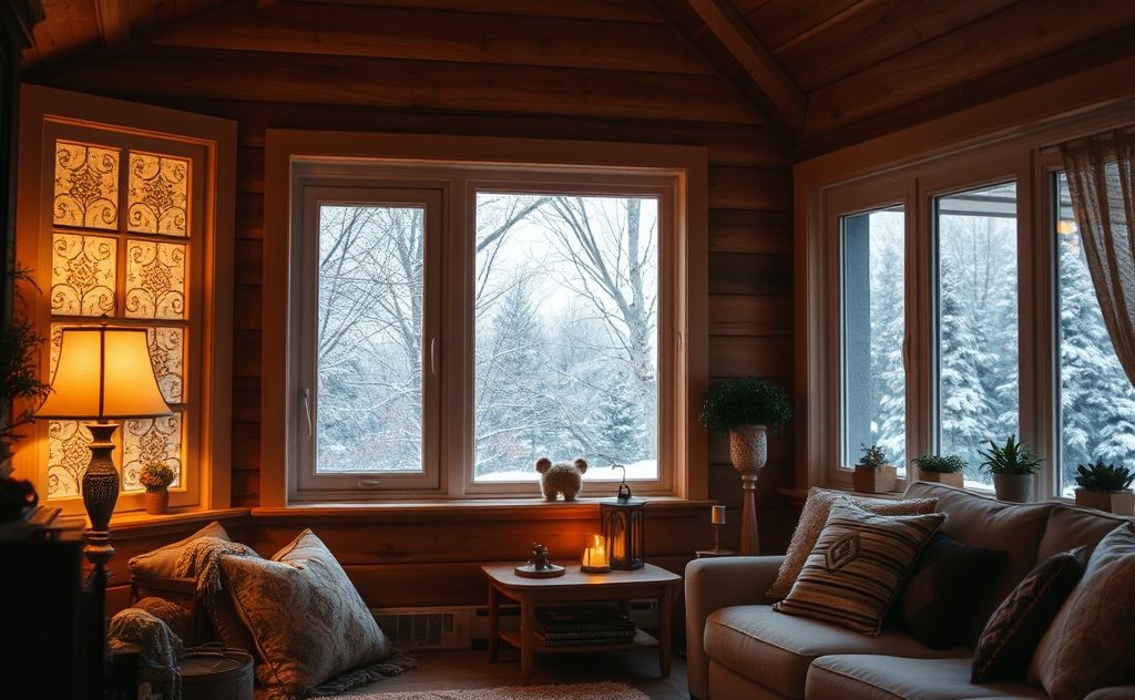 Cozy home interior with sealed windows and warm lighting.