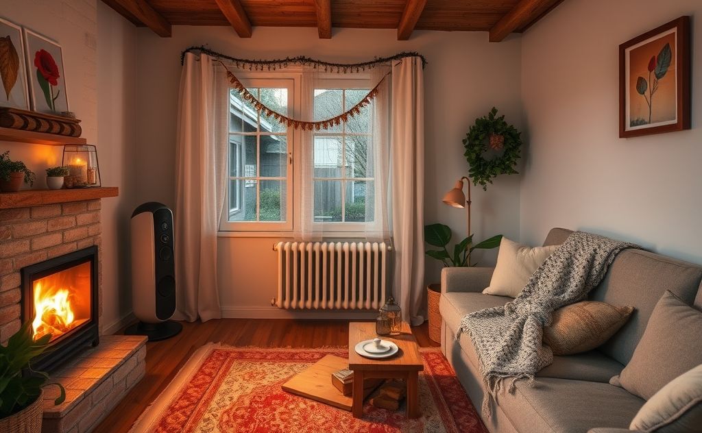 Cozy home with an electric heater in use