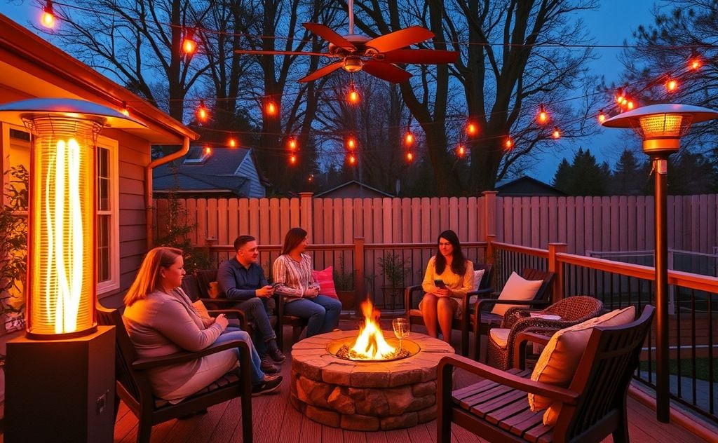 Cozy outdoor gathering with infrared heating warmth