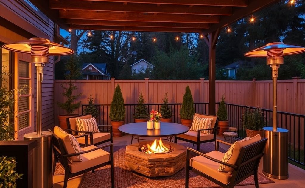 Cozy outdoor setting with infrared patio heaters