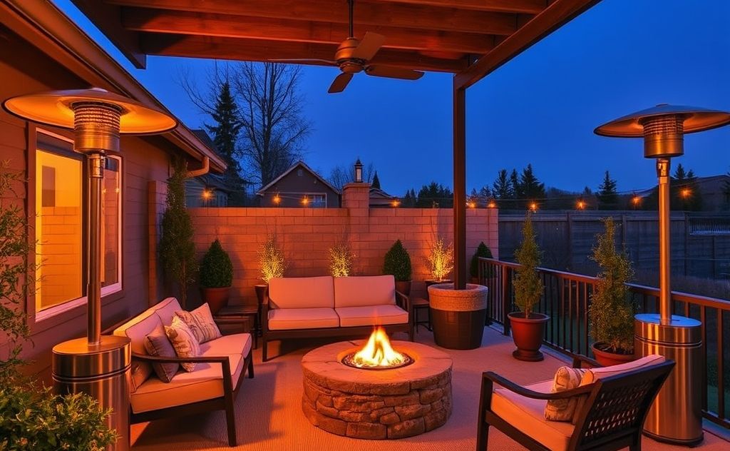 Cozy outdoor space with infrared patio heaters