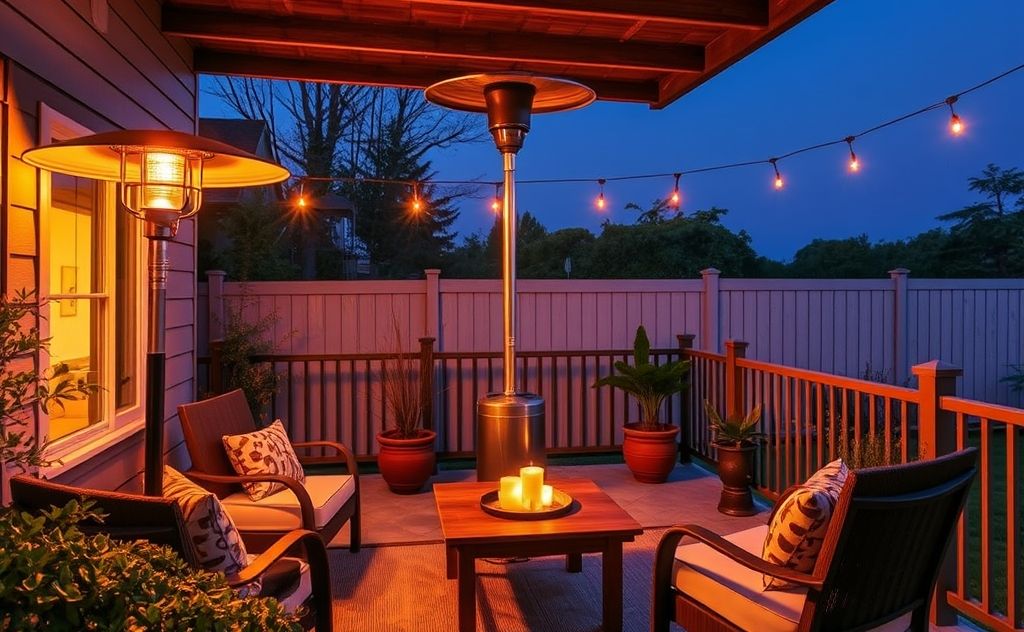 Cozy outdoor space with warm infrared patio heater