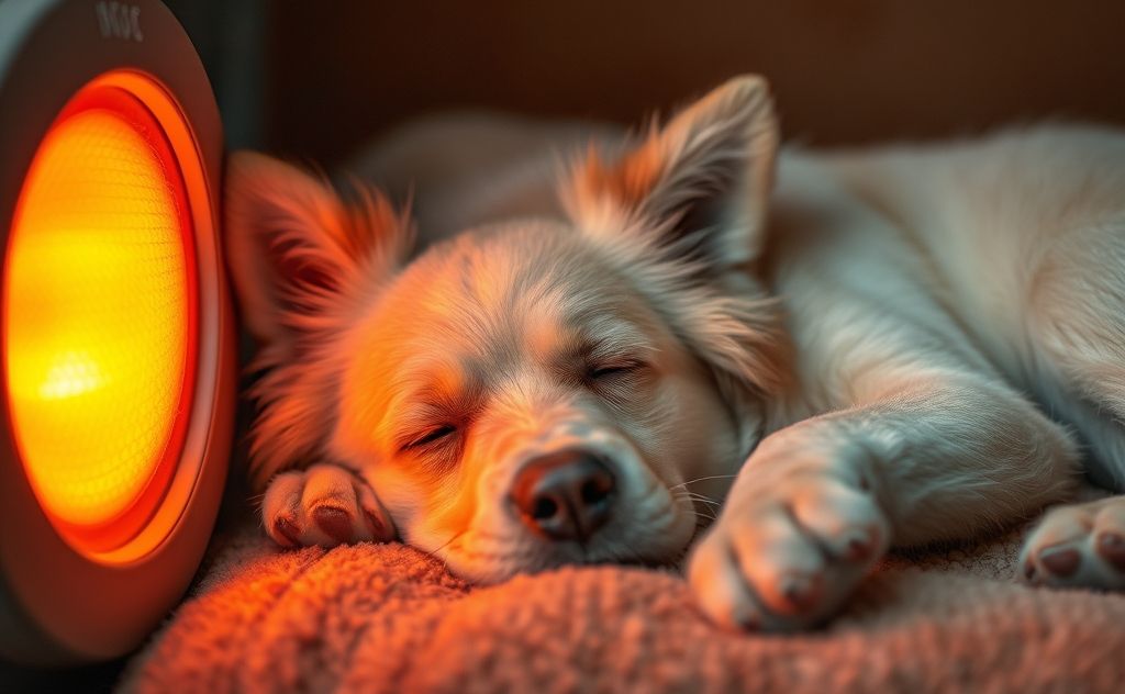 Cozy pet resting in warm infrared heat