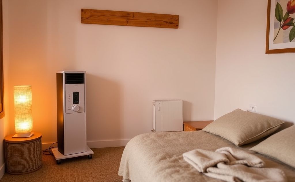 Cozy room with a modern heater for relaxation.