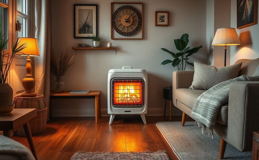 Cozy vintage heater with stylish decor accents.