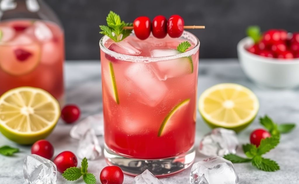 Cranberry Margarita with fresh ingredients and ice