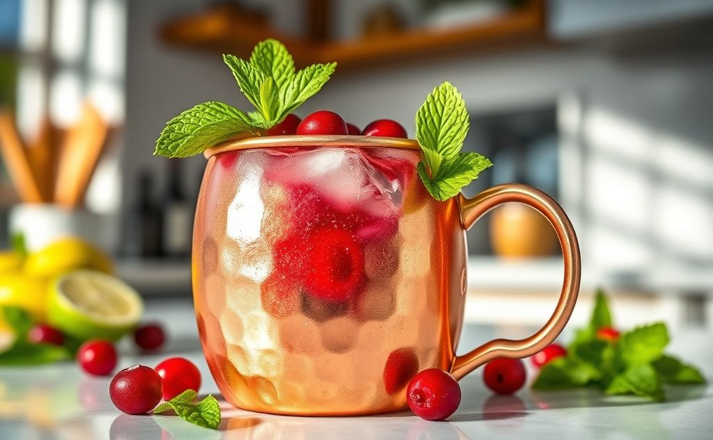 Cranberry Moscow Mule with fresh ingredients