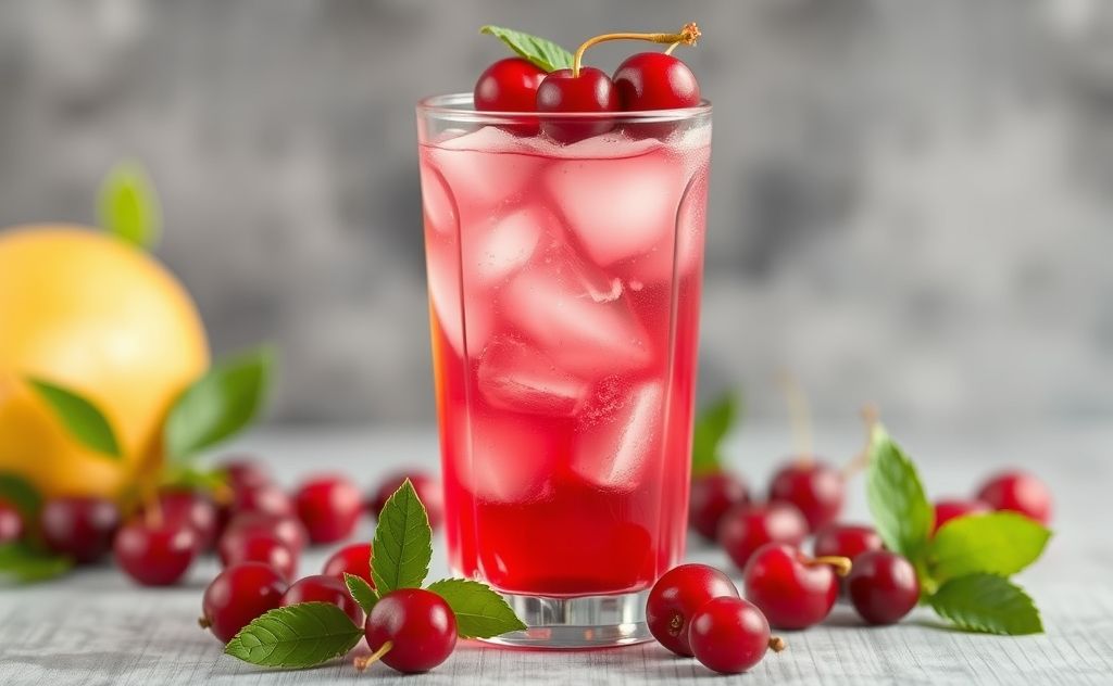 Cranberry cherry juice in a refreshing glass.