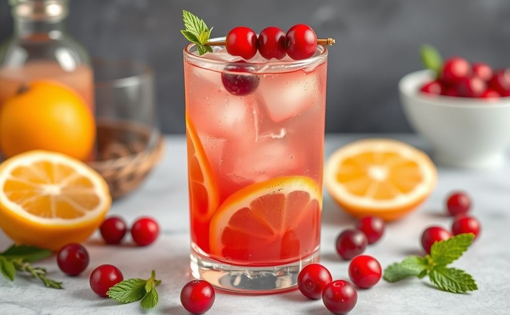 Cranberry citrus cocktail with fresh fruits