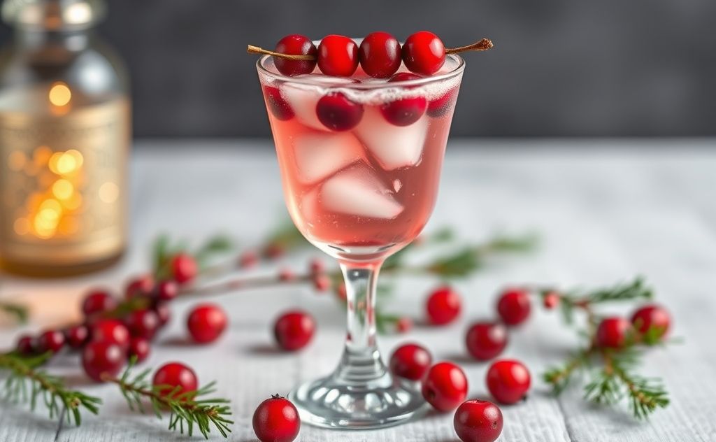 Cranberry cocktail in a festive glass with berries
