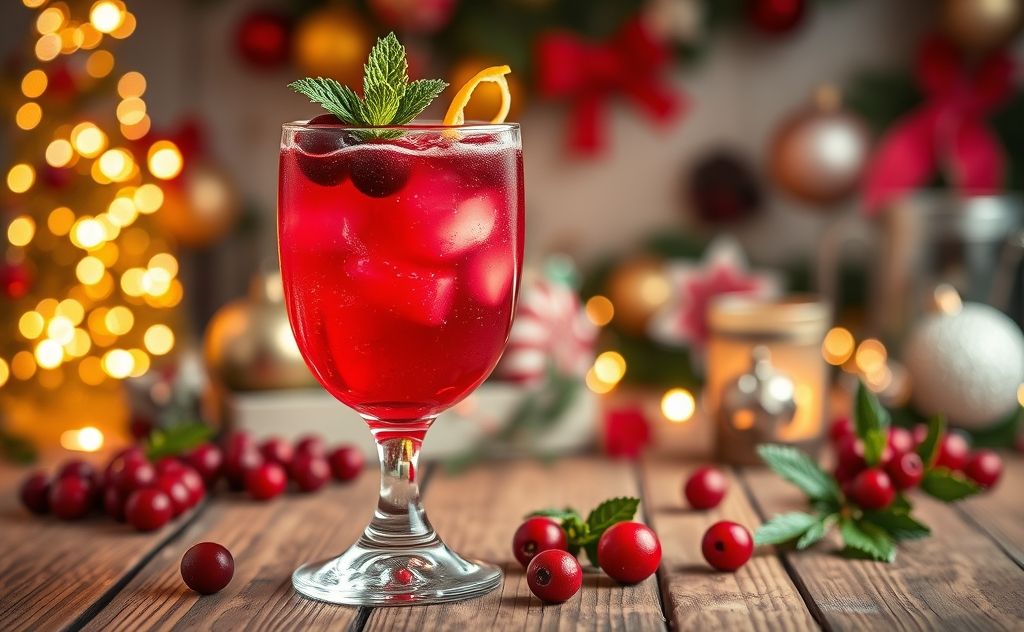 Cranberry cocktail in a festive setting with garnishes