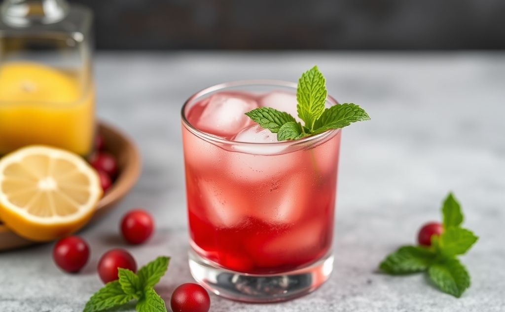 Cranberry cocktail with fresh mint garnish
