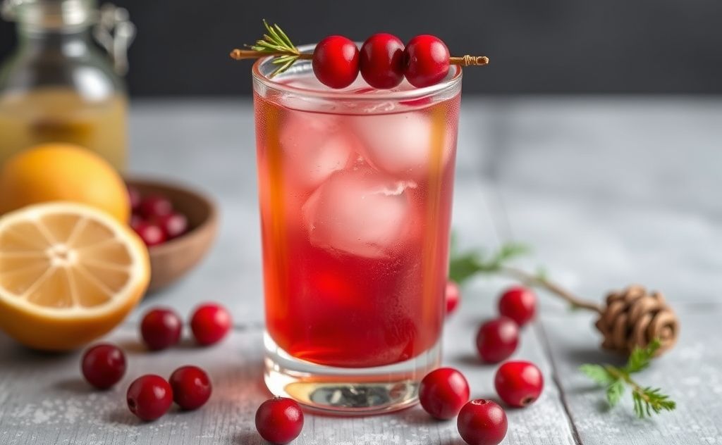 Cranberry cocktail with maple syrup in a glass