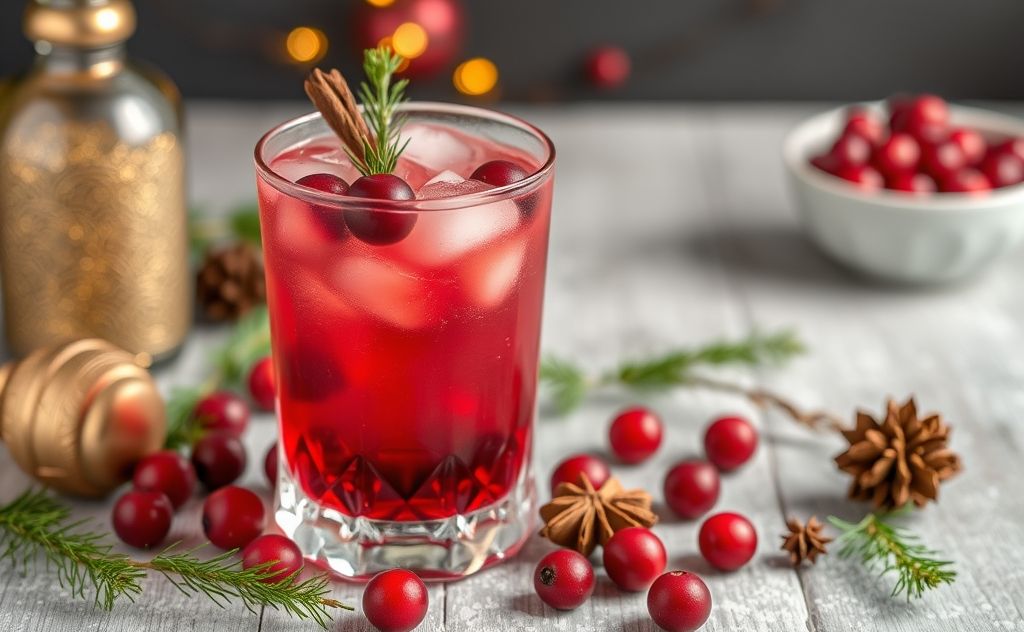 Cranberry cocktail with spices in a festive setting