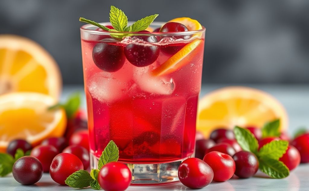 Cranberry cocktail with vibrant ingredients and colors